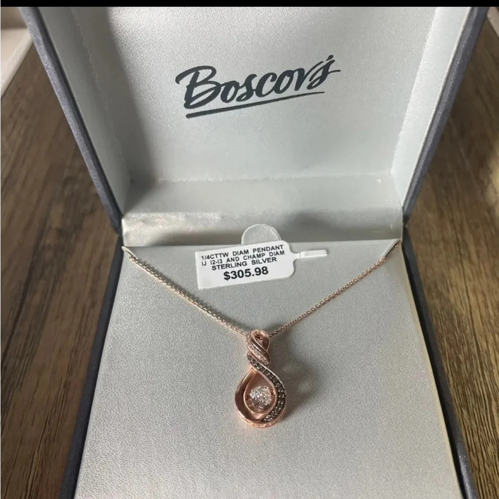 NWT 1/4ct Diamond rose gold floating champagne infinity pendent necklace